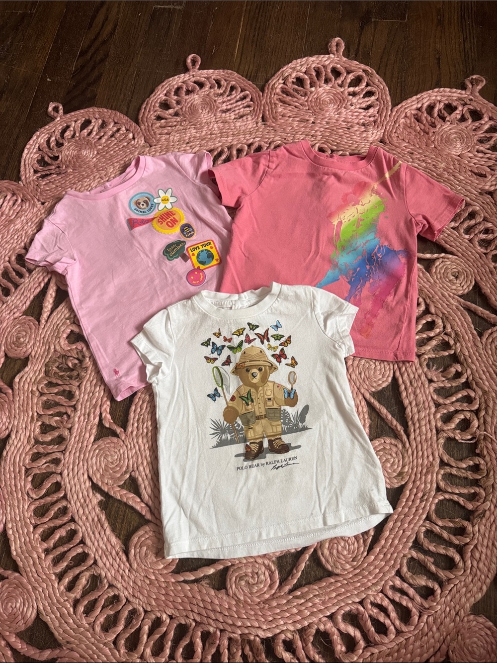 Ralph Lauren White Polo Bear Kids shirt bundle with Butterfly Explorer Graphics